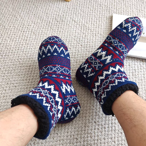 Man <strong>Men</strong> <strong>Men's</strong> Winter Warm Fair Isle Nordic Knitted Indoor Home Anti-slip <strong>Slippers</strong> <strong>Boots</strong> With Fluffy Cozy Sherpa Lining - Product Image 4