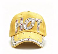 Casquette de baseball en jean avec lettrage en strass colorés, plusieurs couleurs disponibles, vente en gros