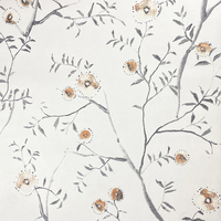 Wallpaper 3D Non Woven Gaya Cina dengan Motif Bunga dan Buah untuk Kamar Tidur, Dinding Samping Tempat Tidur, dan Dinding Latar Ruang Tamu