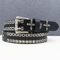 Personnalisé Double Aiguille Boucle Gothique Hommes Ceinture Y2K Métal Punk Rock Style Rivet Ceintures En Cuir Véritable Jeans Crâne Ceinture