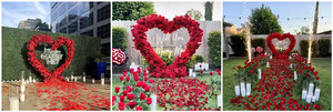 Arco di fiori a forma di cuore rosso arredo esterno in piedi rosa con arco di nozze sullo sfondo per eventi di san valentino - Product Image 2