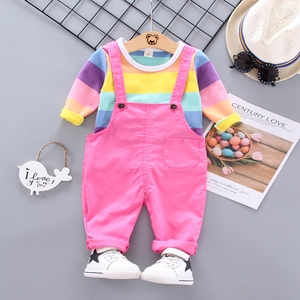 China Wholesale Websites the Baby <b>Suspenders</b> Pants and Rainbow Colored T-Shirt Beautiful Clothes <b>Set</b> for Girl - Product Image 3
