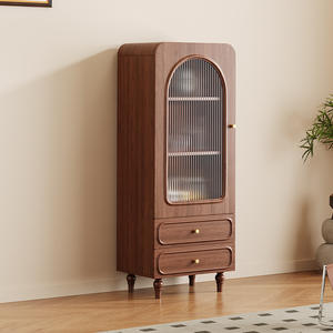 Buffet en bois vintage avec porte en verre, 2 tiroirs, meuble de rangement pour salon - Product Image 5