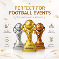 Trophée sportif en résine, ballon de football à base solide, finition métallique polie, personnalisable OEM ODM