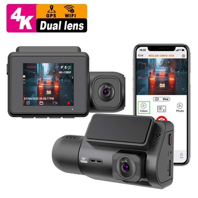 2inch IPS Dashcam 4K Car DVR with Dual Recording WiFi GPS Front/Rear Dual Lens 1080p