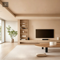 Meuble TV mural minimaliste beige XINGRUO avec étagère ouverte et console multimédia basse, ensemble de meubles de rangement modernes pour salon
