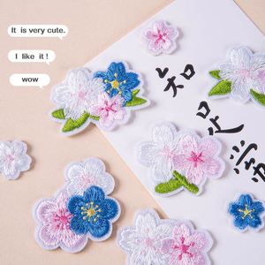 Stock Various Size Iron On/ Sticker Embroidered White pink Oriental Cherry Flower Patch for Hat Bag Decoration - Product Image 5