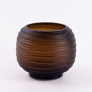 Premium Amber Brown Gradient Ribbed Glass Vase Set Artisanal Spherical Design Horizontal Stripes Art Deco Handmade <b>Table</b> - Product Image 2