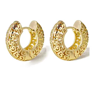 2022 Wholesale Fashion Brass Jewelry Hollow Design Women Thick 18K Gold Plated Huggie Hoop Africa Earrings