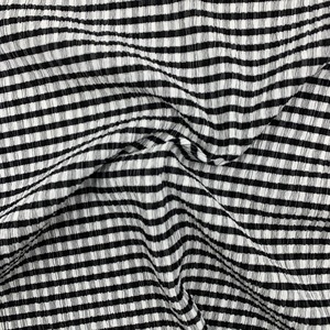 Tela <span class=keywords><strong>de</strong></span> Punto Elástica a <span class=keywords><strong>Cuadros</strong></span> Blancos y Negros, Crepé <span class=keywords><strong>de</strong></span> Poliéster y Elastano para Vestidos y Blusas <span class=keywords><strong>de</strong></span> Moda Rápida - Product Image 1