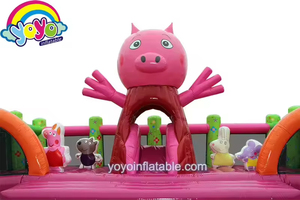Château gonflable rose cochon pour enfants, thème cochon mignon, combo toboggan et château de saut, gonflage rapide, résistant aux UV, avec filet de sécurité - Product Image 3