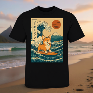 T-shirt Corgi Surfing Japanese Wave unisexe, taille adulte S M L XL XXL - Product Image 3