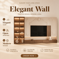 Meuble TV mural sur mesure de style néoclassique français avec détails sculptés et rangement modulaire