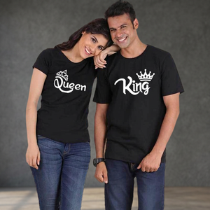 Camiseta Informal de Algodón de Alta Calidad en Oferta, para Hombre y Mujer, con Estampado de Letras de Corona, Ropa a Juego para Parejas, de Manga Corta Tejida - Product Image 3