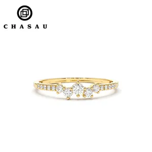 14k Gold Plated Wedding Band Unique Stackable Elegant 925 Sterling Silver Moissanite Cluster Ring for Women