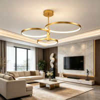 Lustre LED Moderne Doré à 3 Anneaux, Suspension Triple Cercle, Intensité Réglable, Hauteur Ajustable, Angle de Faisceau 360° pour