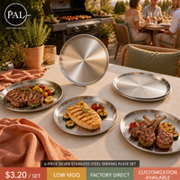Plaque de cuisson ronde en acier inoxydable 201 pour barbecue, plateau de rôtissage poli à fond plat pour cuisson extérieure au gaz et à induction