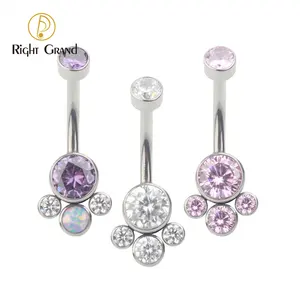 New Arrival Cubic Zirconia Titanium White Opal Body Jewelry Belly Button Piercing