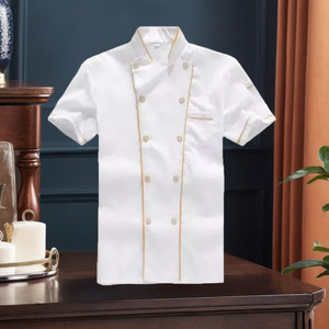 Chef Uniform Short Sleeve White Unisex Woven Restaurant <b>Kitchen</b> Workwear - Product Image 1