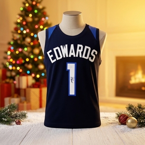 Jersey Auténtico de Anthony Edwards, Estilo Profesional, Color Azul Marino, con Marco, JSA - Product Image 5
