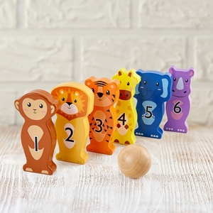 Jeu de quilles éducatif en bois pour l'intérieur, multi-jeux, jouet pour tout-petits, personnages d'animaux en bois, jeu de quilles - Product Image 2