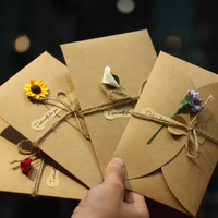 Kartu Ucapan bunga kering inovasi dengan amplop buatan tangan kartu pesan ulang tahun kreatif bunga kertas Kraft terima kasih kartu