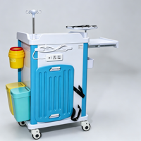 Chariot médical d'urgence pour hôpital avec poteau porte-perfusion, tiroirs et bacs à déchets pour USI et clinique