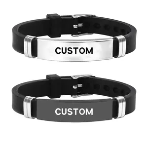 Luxury Personalized Classic Custom Logo Letter Name Texts Stainless Steel Men Jewelry Wristband Bracelet For Man