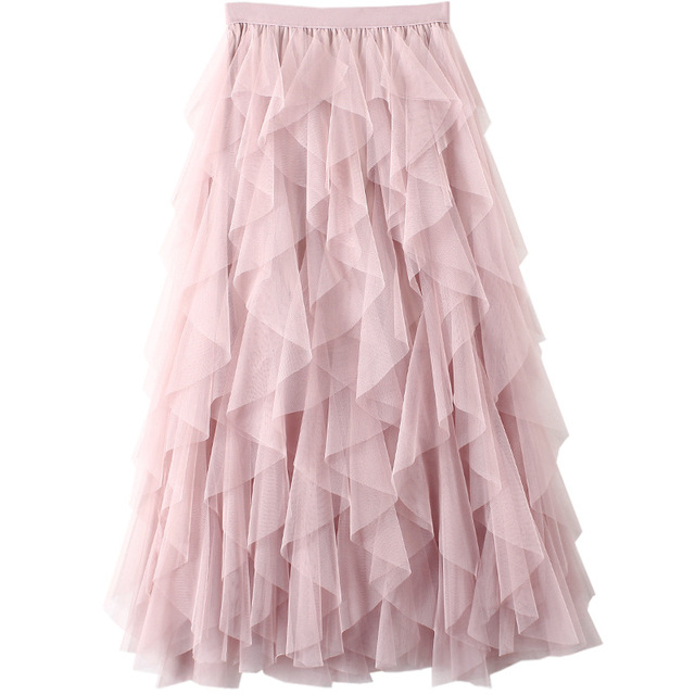 Tulle Skirts Womens Skirts Fashion Elastic High Waist Mesh Tutu Maxi Pleated Long Midi Jupe Women's Skirt