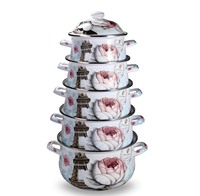 Ensemble de casseroles en émail de style vintage, 5 pièces, 18-26 cm, pot à ragoût avec couvercle, impression florale, ensemble de casseroles en émail pour la maison
