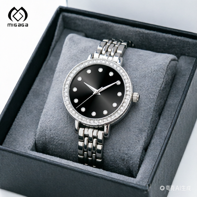 Migaga Custom Logo ODM Iced Out Minimalist Watch Leather Relojes De Cuarzo OEM Waterproof Stainless Steel Women's Quartz Watch