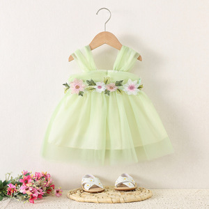 Hermoso vestido <span class=keywords><strong>de</strong></span> princesa <span class=keywords><strong>de</strong></span> verano 1689 para <span class=keywords><strong>niñas</strong></span> <span class=keywords><strong>de</strong></span> 1 a 3 años, venta al por mayor, vestido <span class=keywords><strong>de</strong></span> cintura con correa <span class=keywords><strong>de</strong></span> malla Floral, volantes, dulce ODM - Product Image 2