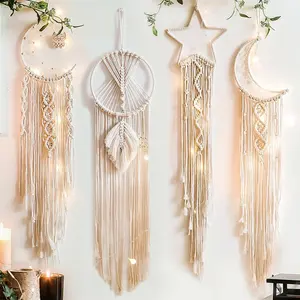 Móc Treo Tường Macrame Thủ Công Dệt Hình Con Cú Mặt Trăng Sao Phong Cách Bohemian Chất Lượng Cao Đồ Bắt Giấc Mơ