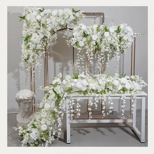 Чистая белая Роза Орхидея Искусственные цветы треугольники подвесные шелковые цветы бегун стол свадебные принадлежности цветочный ряд