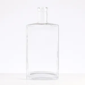 High Quality Flat Square Clear Glass Wine Bottle For Medicinal Liquor