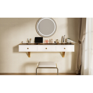 GO 47" Solid Wood <strong>Floating</strong> Shelf <strong>with</strong> <strong>Drawer</strong> Multi-Purpose Floor Mount Vanity Table Mounted <strong>Desk</strong> for Bedroom - Product Image 5