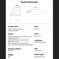 IBD pabrik grosir 96W kabel dapat ditarik pengisi daya mobil pengisian cepat telepon Tipe c PD30W USB QC30W PPS33W 3 in 1 adaptor mobil