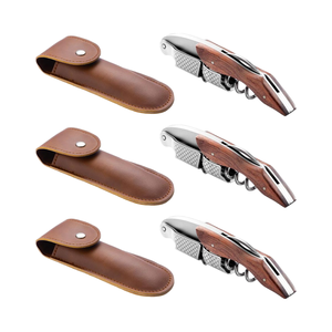 ไขควงเปิดจุกไวน์สำหรับบริกรมืออาชีพ<span class=keywords><strong>3</strong></span>แพ็กกระเป๋าหนังของขวัญด้ามจับยาวโรสวู้ดดีไซน์ทันสมัยทำจากสแตนเลส - Product Image 1