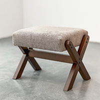 Mini tabouret en bois carré créatif à la maison tabourets de pied en lin et en bois à langer tabouret en bois à jambe croisée pouf siège souple