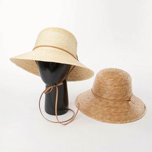 2025 New Arrival Fashion Trendy Palm Straw Floppy Hat Outdoor Travel <b>Sunscreen</b> Wide Brim Straw Bucket Hat with Windproof Strings - Product Image 3
