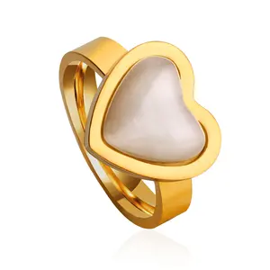 Fashion Opal Simple Two Colors Gold And Sliver Heart Men Male Ring