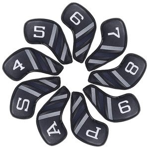 Ensemble de housses de tête de club de golf en cuir PU noir, durables, originales, personnalisées, brodées, magnétiques, pour fers et putters, avec la meilleure broderie OEM - Product Image 1