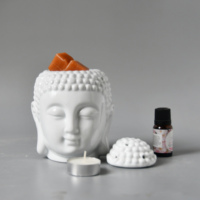 Ensemble de lampes à huile pour brûleur d'encens en céramique personnalisée Bois de santal Matériau en bois parfumé Bouchon de cire de Bouddha blanc noir emballé en boîte aromatique