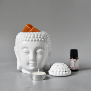 Ensemble de lampes à huile pour brûleur d'encens en céramique personnalisée Bois de santal Matériau en bois parfumé Bouchon de cire de Bouddha blanc noir emballé en boîte aromatique - Product Image 6