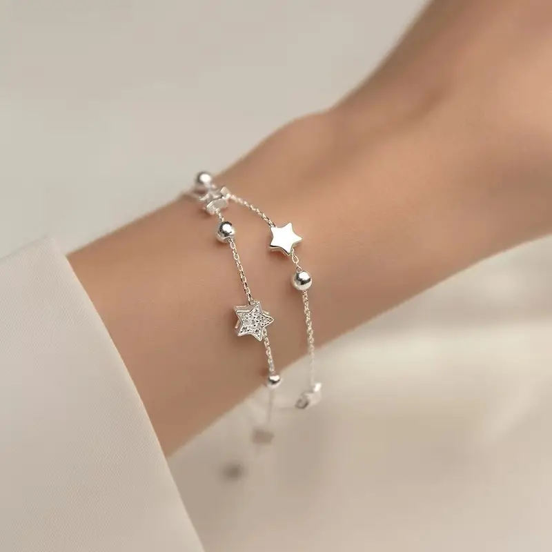 Moda Dropshipping estrella plata Pulsera enlace cadena mujer delicada capa pulsera para chicas adolescentes regalo ajustable encanto pulsera