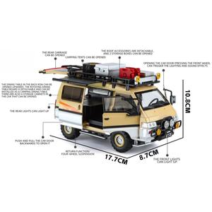 سيارة تخييم معدنية مصبوبة بمقياس 1:24 تعمل بالسحب للخلف مع مؤثرات صوتية وضوئية، أبواب قابلة للفتح وسقف تخزين، سيارة معدنية قابلة للتجميع - Product Image 2