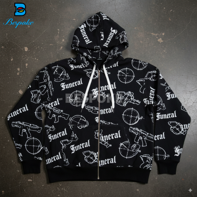 Youth Teenager Trendy Graphic Print French Terry Zip Up Jacket Hoodie