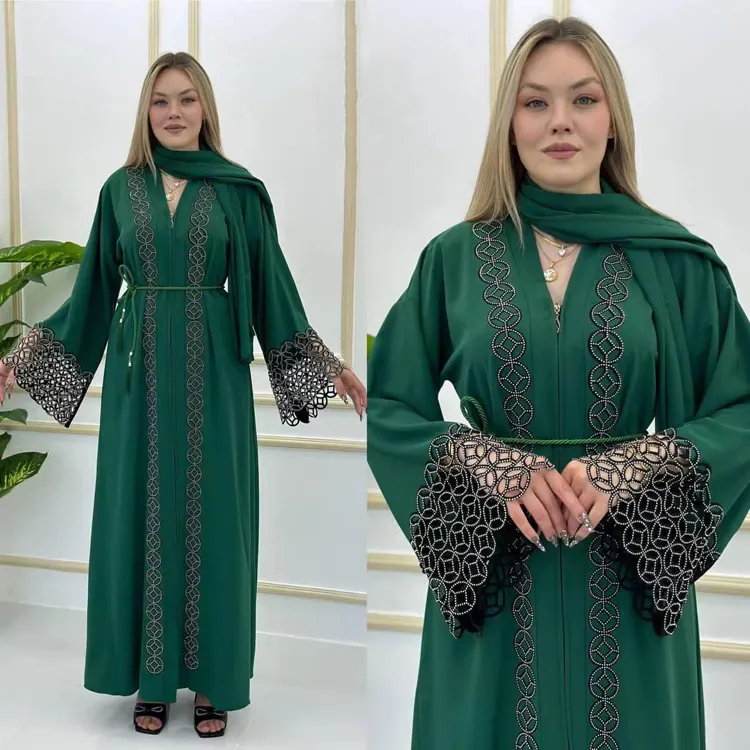 Kalkoen Kaftan Moslim Vest Jurk Open Abaya Vrouwen Arabisch Dubai Mode Femme Jurken Islamic Kleding Kaftan Gewaad Feest Abaya