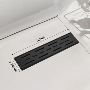 Desagüe de Ducha Lineal Rectangular de 12 Pulgadas, Color Negro Mate, con Rejilla con Patrón de Ladrillo, Acero Inoxidable 304, Desagüe de Piso para Baño - Product Image 6