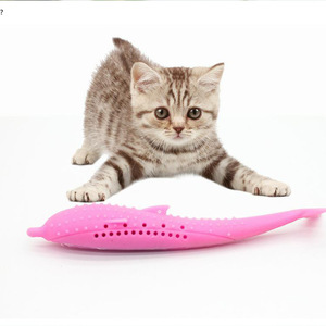 Juguete de limpieza de dientes Self-Hi para gatos Felpa Silicona Dolphin Molar Pet Chew Toys Fun Bite Play con pescado con sabor a menta - Product Image 1